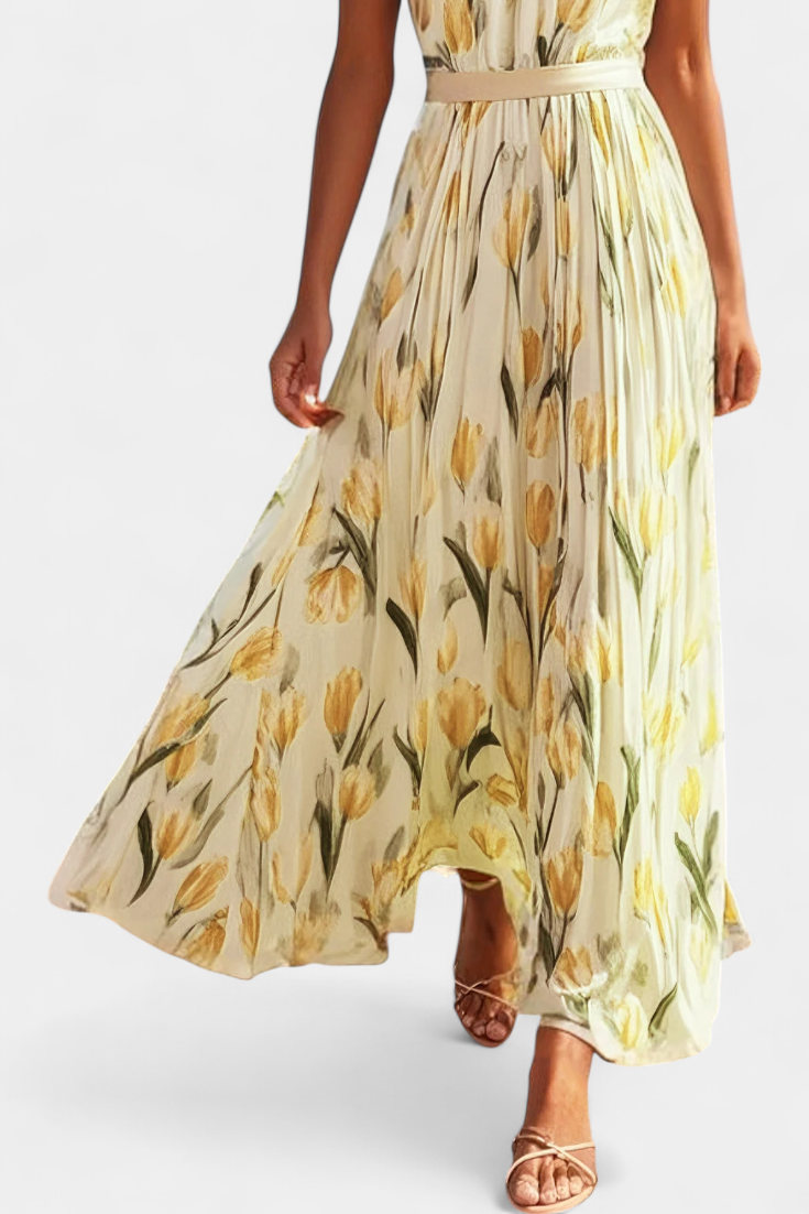 Robe Florale Juliene Sans Manches avec Ceinture