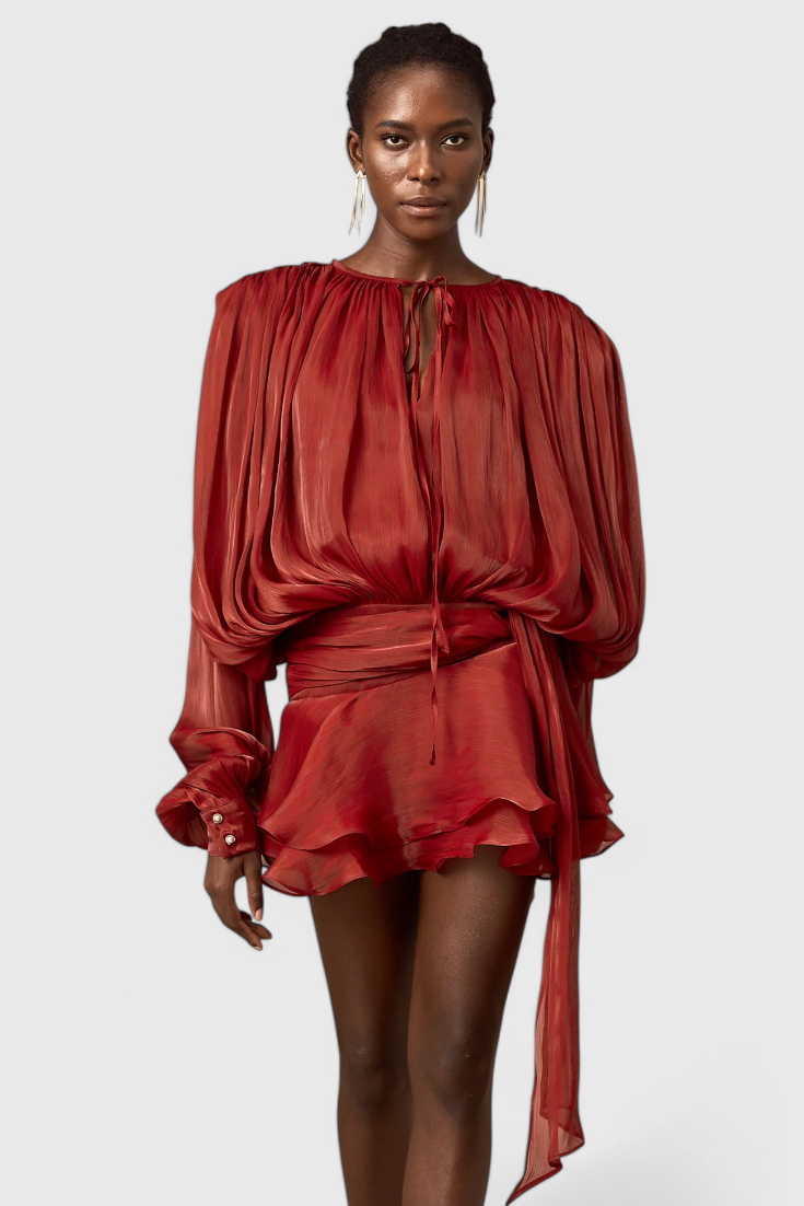 Aurore Robe Mini avec Volants et Plis Complets