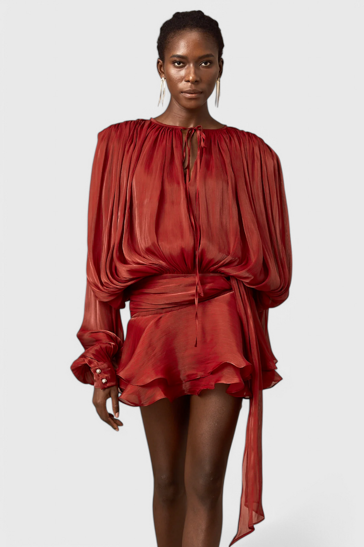 Aurore Robe Mini avec Volants et Plis Complets