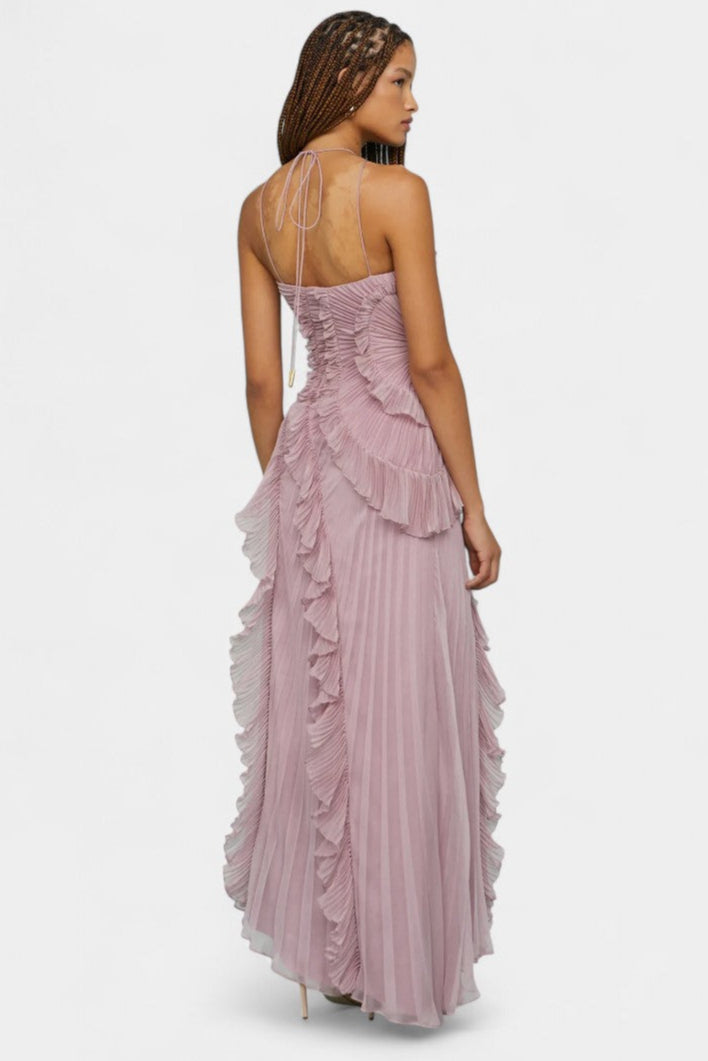 Robe Bia Halter avec Volants Plissés et Teinte Lilas Éthérée