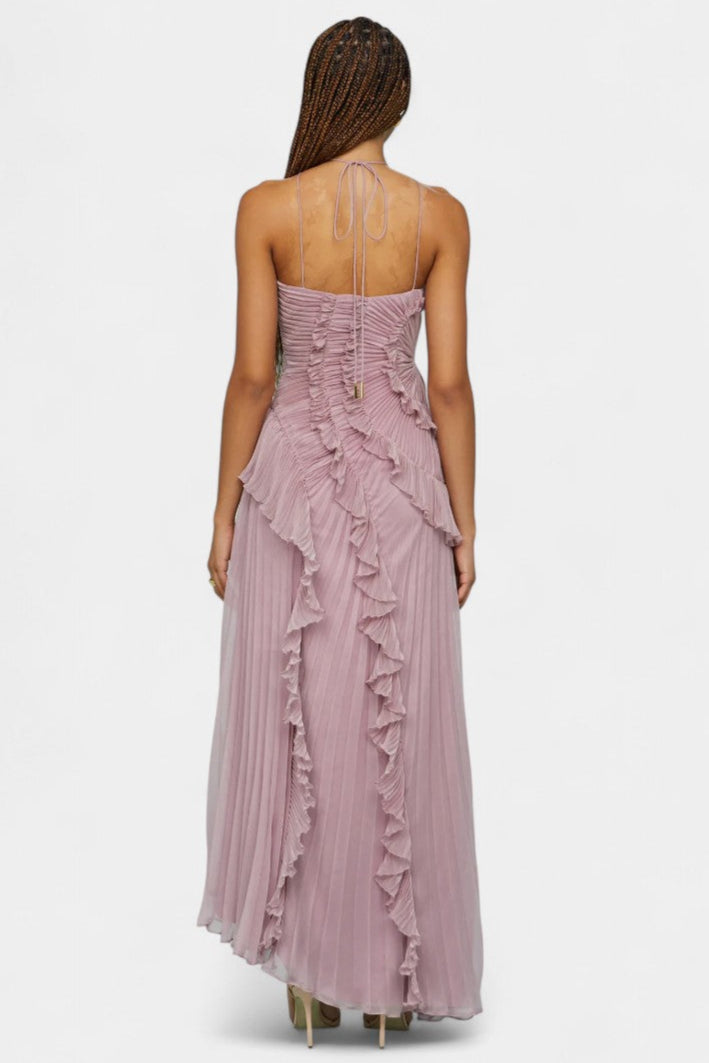 Robe Bia Halter avec Volants Plissés et Teinte Lila Éthérée