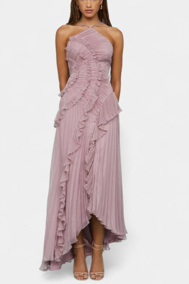 Robe Bia Halter avec Volants Plissés et Teinte Lila Éthérée