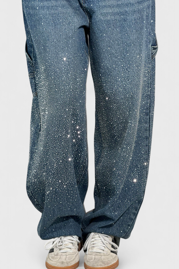 Jeans Cargo Balloon avec Brillant et Applications de Strass