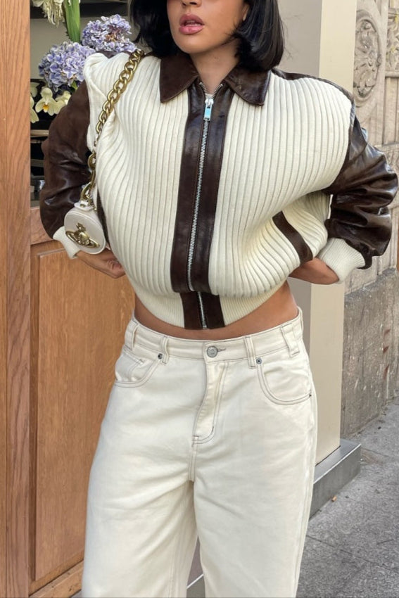Veste en Tricot à Blocs de Couleur