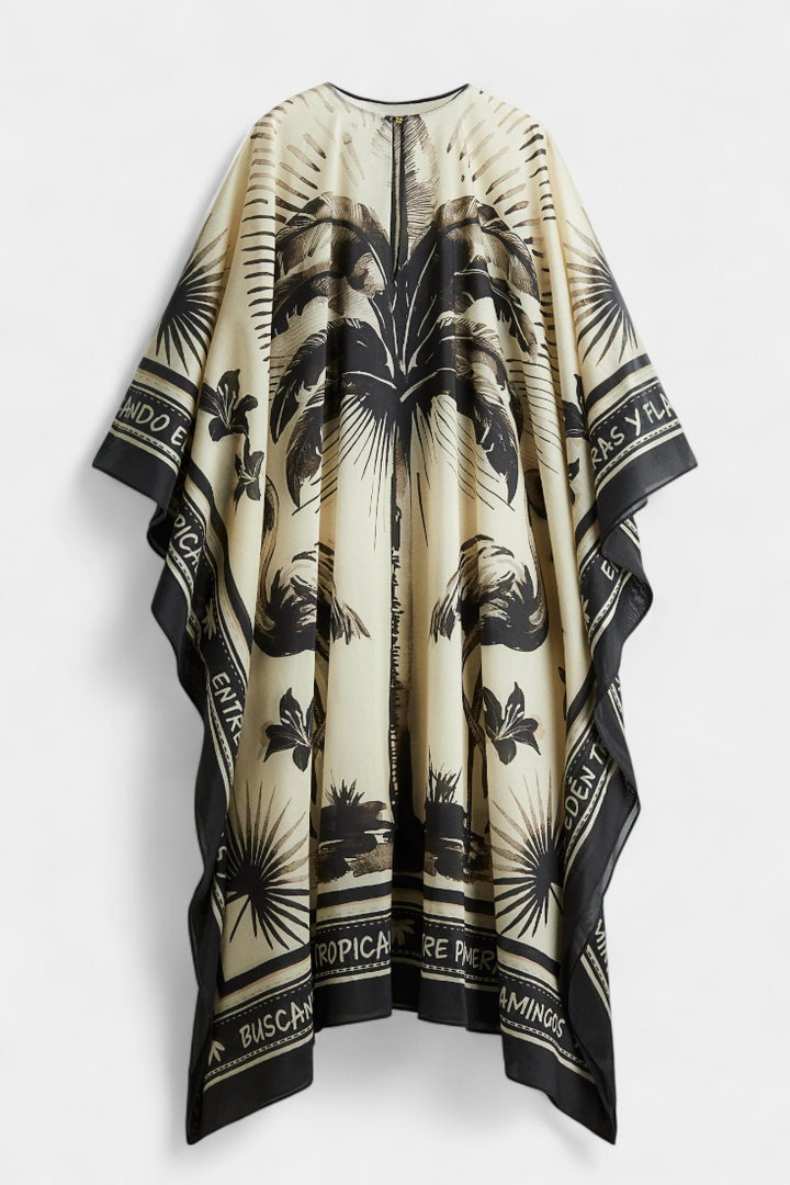 Robe Kaftan Oversized Guadalupe avec Imprimé de Flamants et de Palmiers