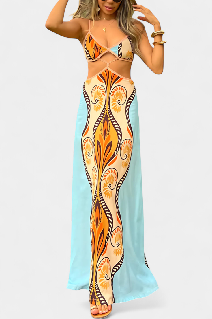 Sytella Robe Cut-Out avec Imprimé Abstrait et Dos Nu
