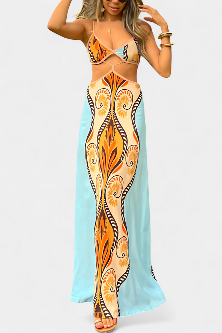 Sytella Robe Cut-Out avec Imprimé Abstrait et Dos Nu