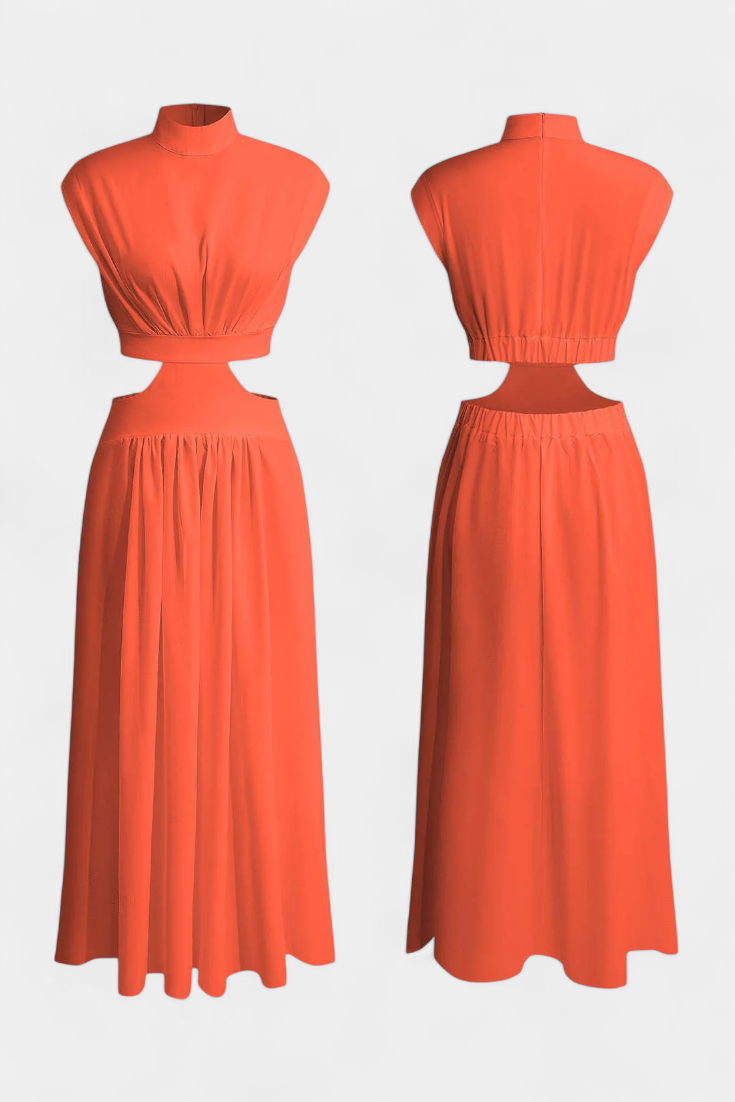 Jocelyn Ensemble Long Minimaliste avec Col Haut et Fente Latérale