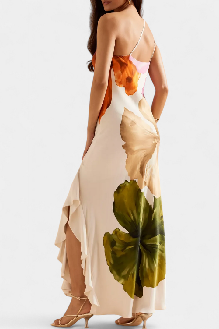 Robe Élégante Almudena avec Patchwork et Col Asymétrique