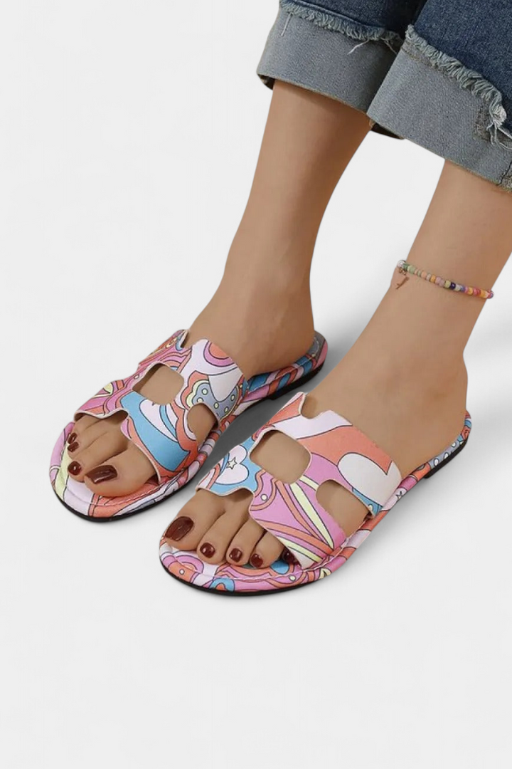 Sandales Plates Multicolores Berenice avec Imprimé Tropical