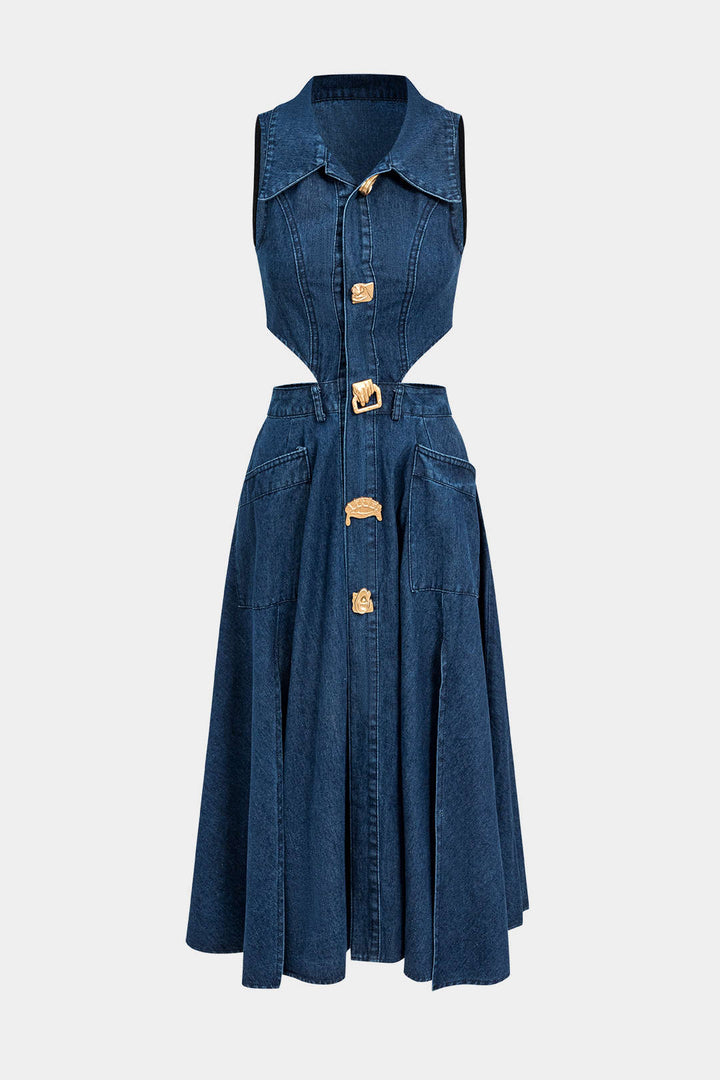 Alia Robe en Jean Sans Manches avec Coupe Moderne