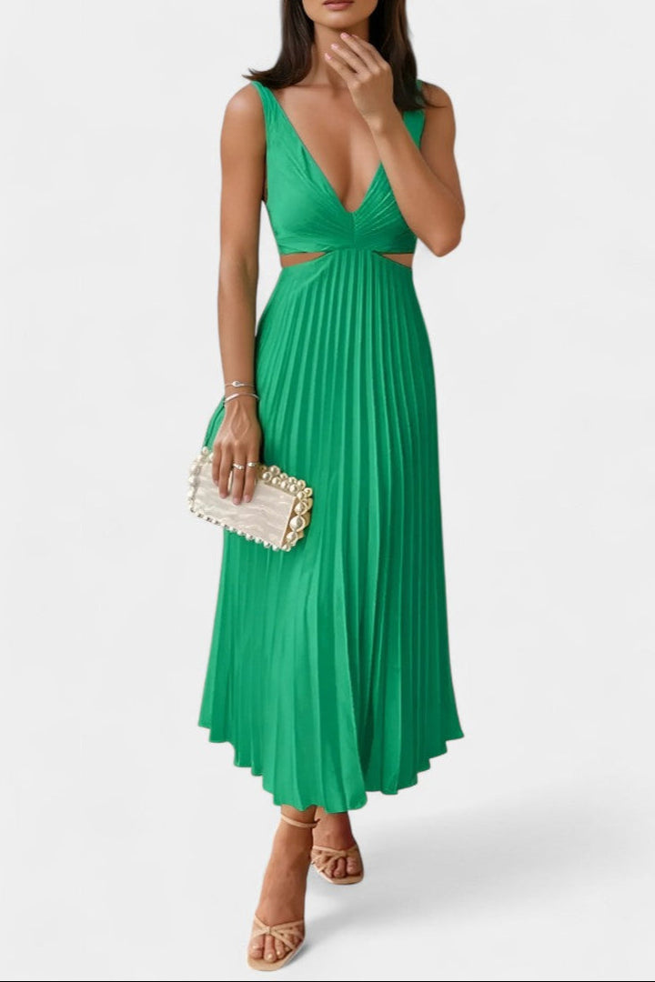 Robe Selena Sans Manches Plissée avec Fente Latérale et Détail Tordu