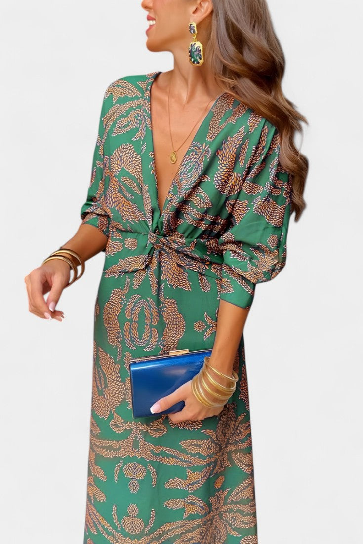 Elara Robe Maxi avec Décolleté en V et Nœud Frontal