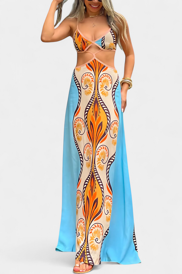 Sytella Robe Cut-Out avec Imprimé Abstrait et Dos Nu