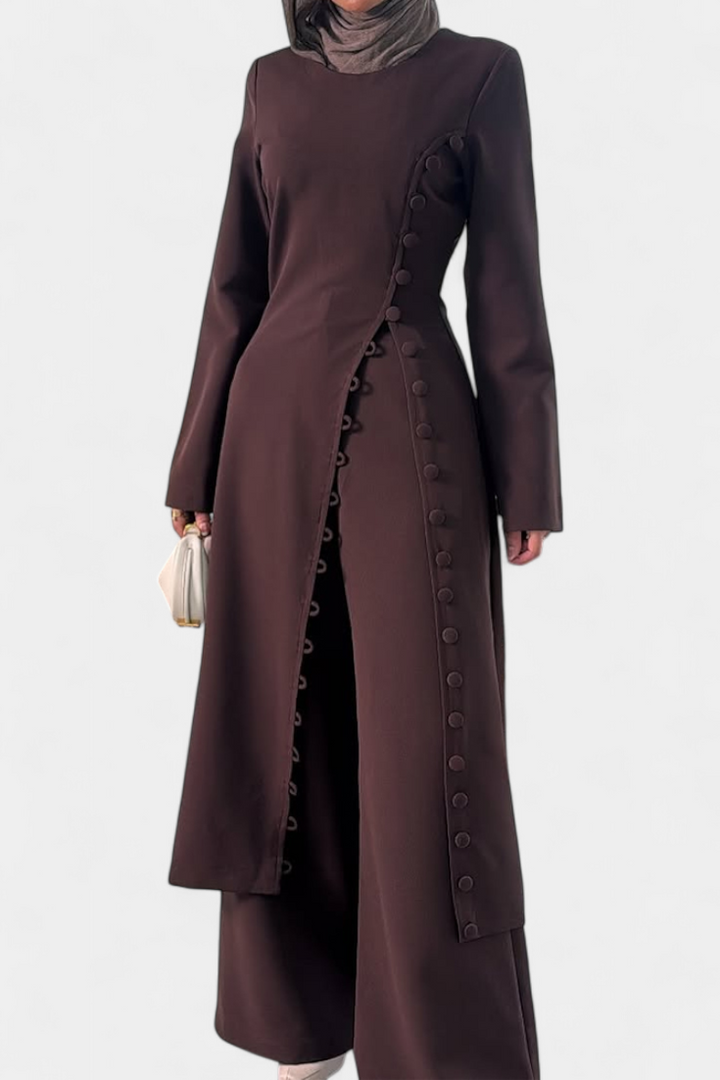 Ensemble Décontracté Doux Melissa avec Blouse à Boutons et Pantalons Longs