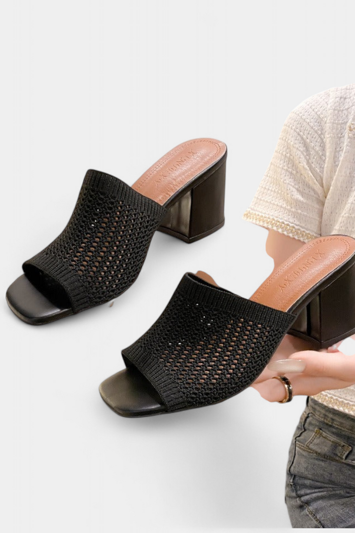 Sandales à Talons Christy avec Maille Respirante et Design Carré