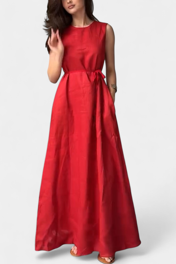 Robe Rosetta Douce Sans Manches avec Nœud Réglable