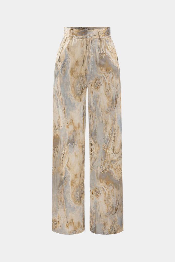 Inna Pantalons Droits Taille Haute avec Imprimé Marbre