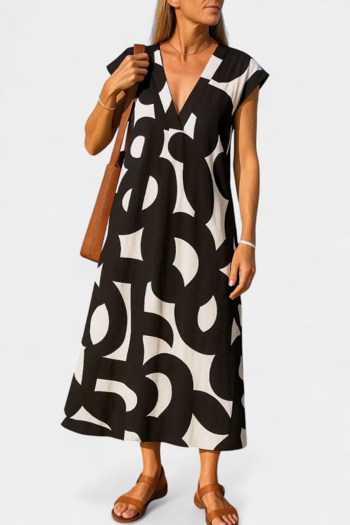 Robe Asela Casual avec Décolleté en V et Imprimé Mixi