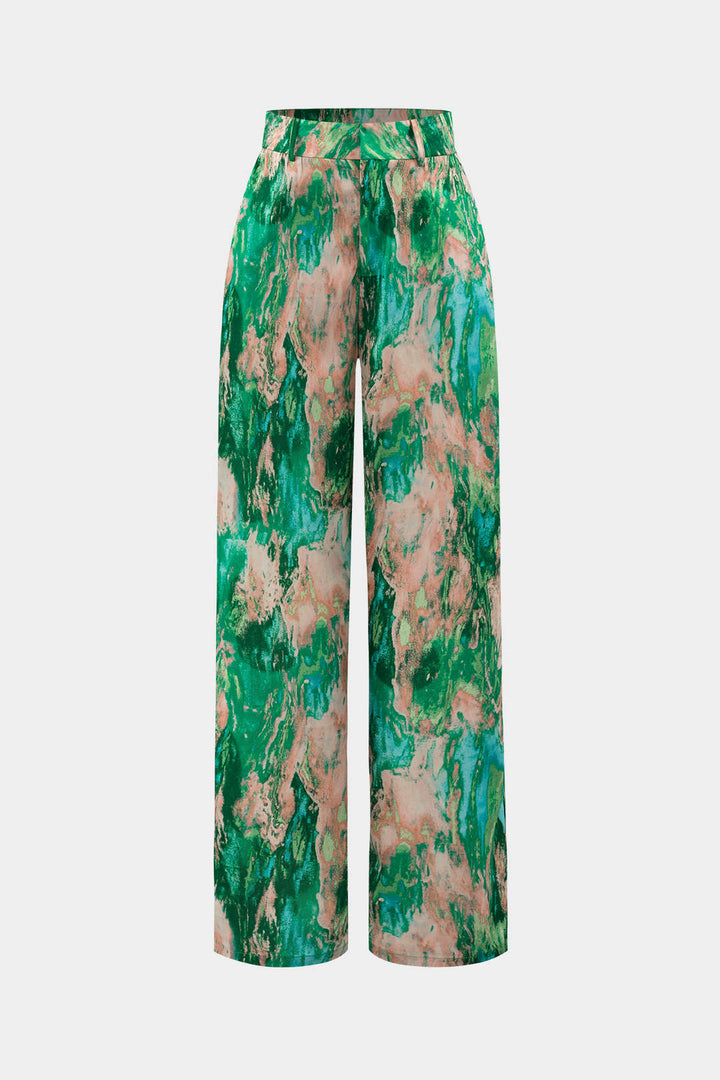 Inna Pantalons Droits Taille Haute avec Imprimé Marbre