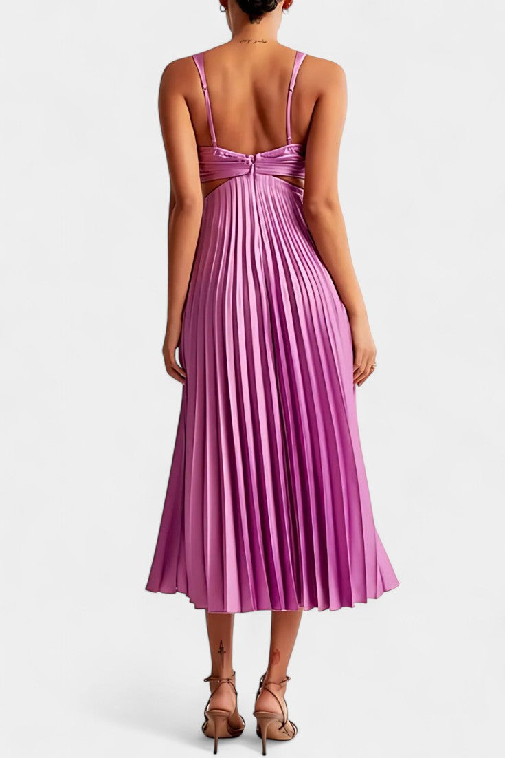 Robe Selena Sans Manches Plissée avec Fente Latérale et Détail Tordu