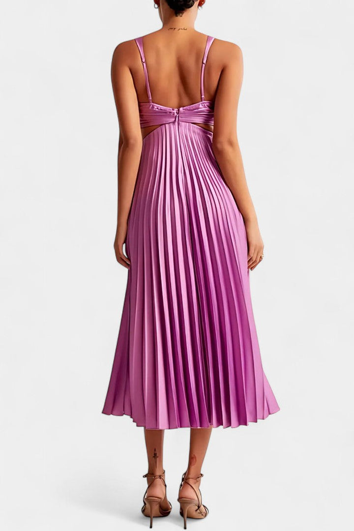 Robe Selena Sans Manches Plissée avec Fente Latérale et Détail Tordu