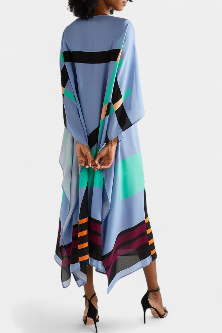 Caftan Elenora Géométrique à Coupe Ample avec Tissu Butterfly Mesh