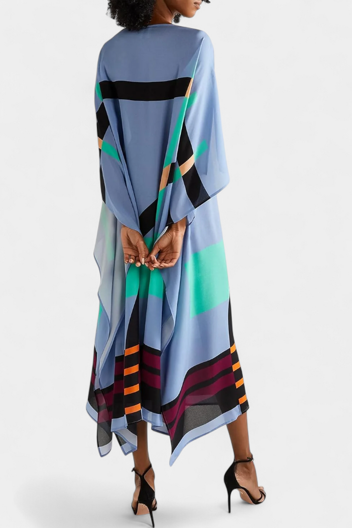 Caftan Elenora Géométrique à Coupe Ample avec Tissu Butterfly Mesh