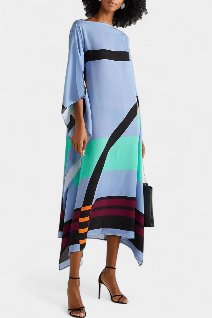 Caftan Elenora Géométrique à Coupe Ample avec Tissu Butterfly Mesh