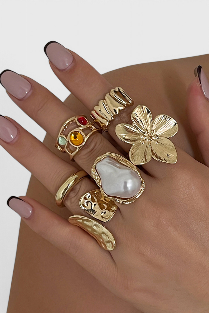 Bague Ouverte en Forme de Fleur Liquide de Perle