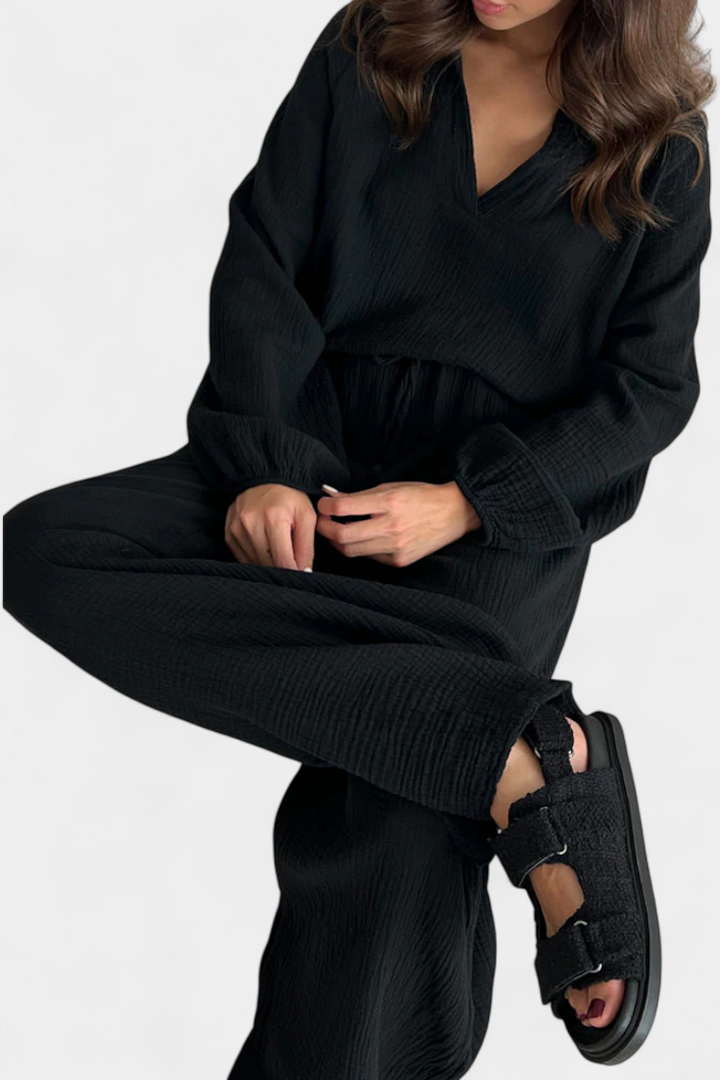 Aya Ensemble de Deux Pièces en Coton avec Décolleté en V
