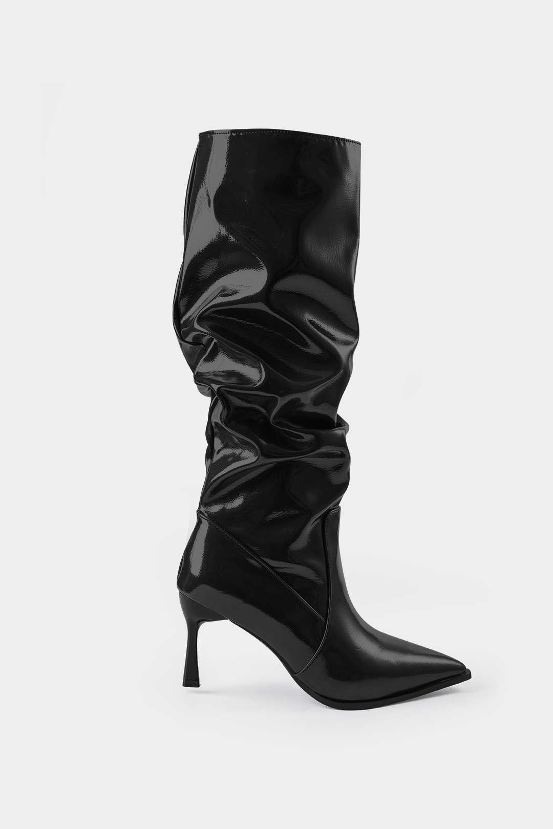 Bottes en Cuir Synthétique avec Plis et Pointe Aigüe