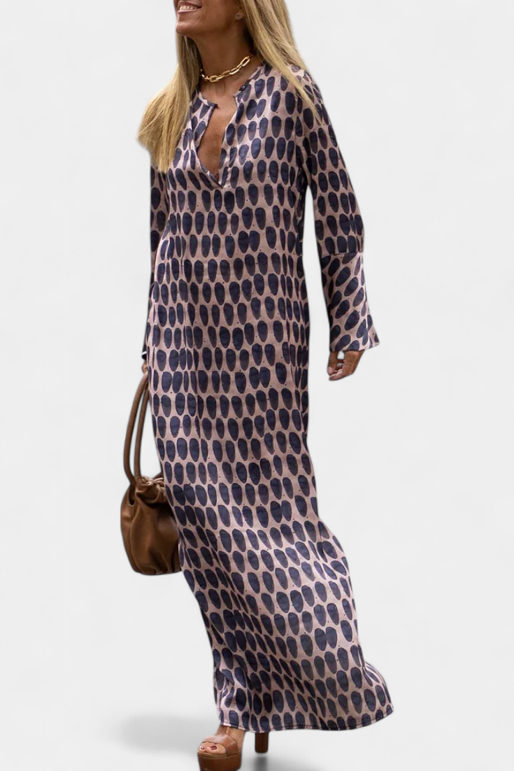 Robe Longue Géométrique Brisa avec Fente et Décolleté en V