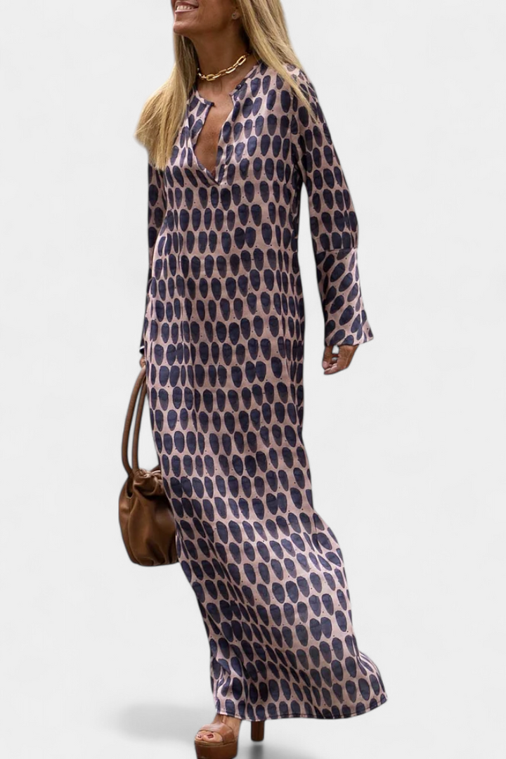 Robe Longue Géométrique Brisa avec Fente et Décolleté en V