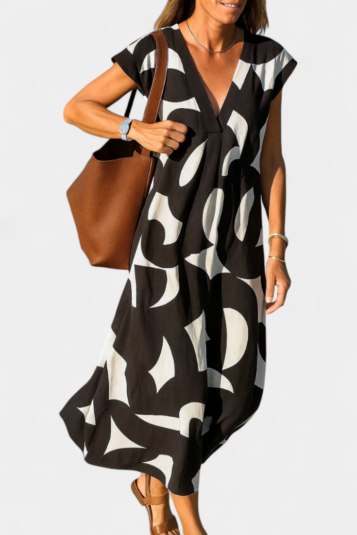 Robe Asela Casual avec Décolleté en V et Imprimé Mixi