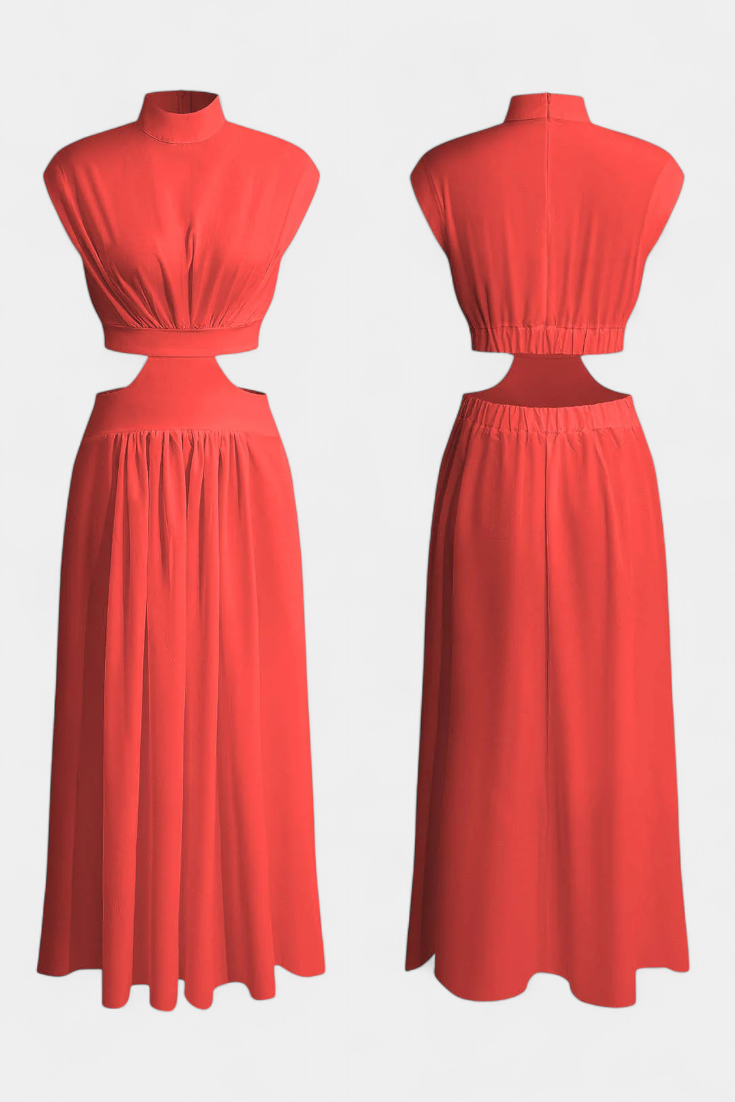 Jocelyn Ensemble Long Minimaliste avec Col Haut et Fente Latérale