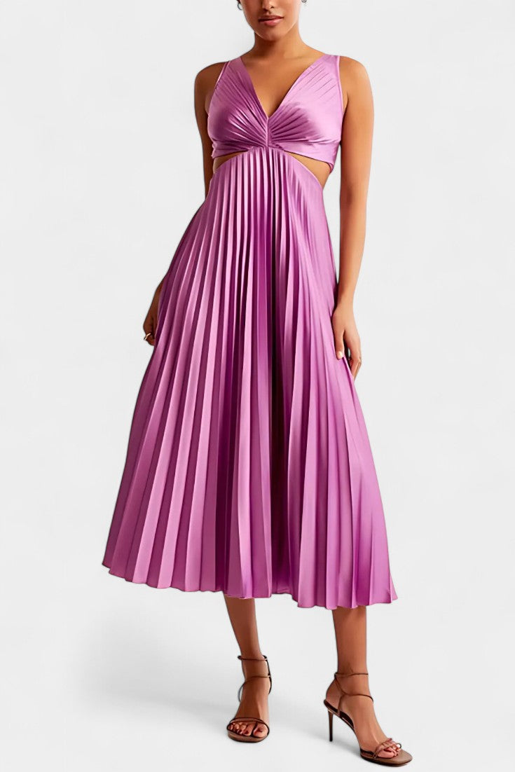 Robe Selena Sans Manches Plissée avec Fente Latérale et Détail Tordu