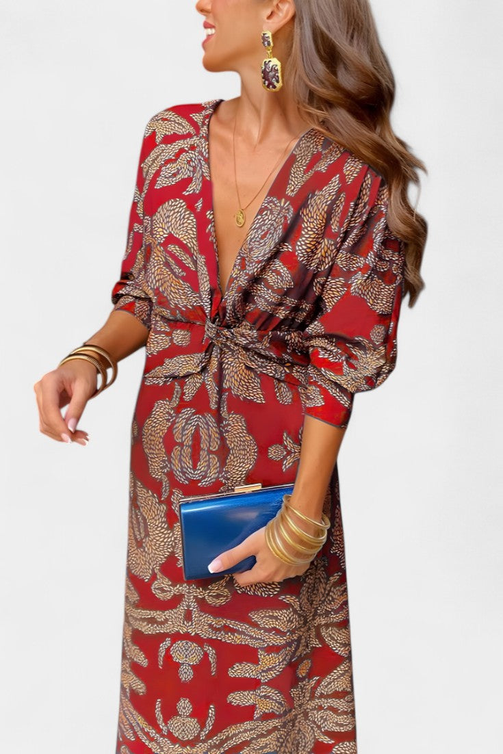 Elara Robe Maxi avec Décolleté en V et Nœud Frontal