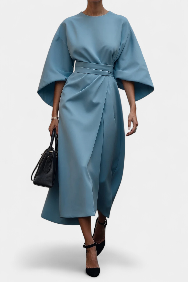 Robe Midi Micaela avec Manches Lantern et Taille Cintrée