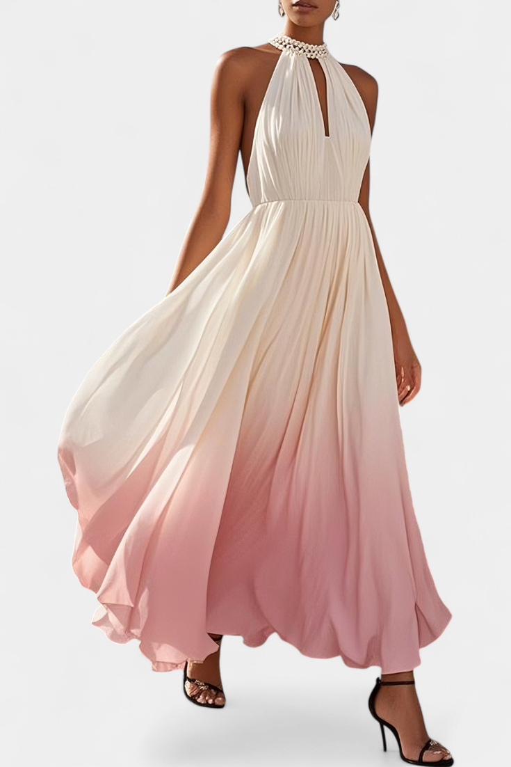 Robe Maxi Halter Plissée Starla avec Détails en Perles