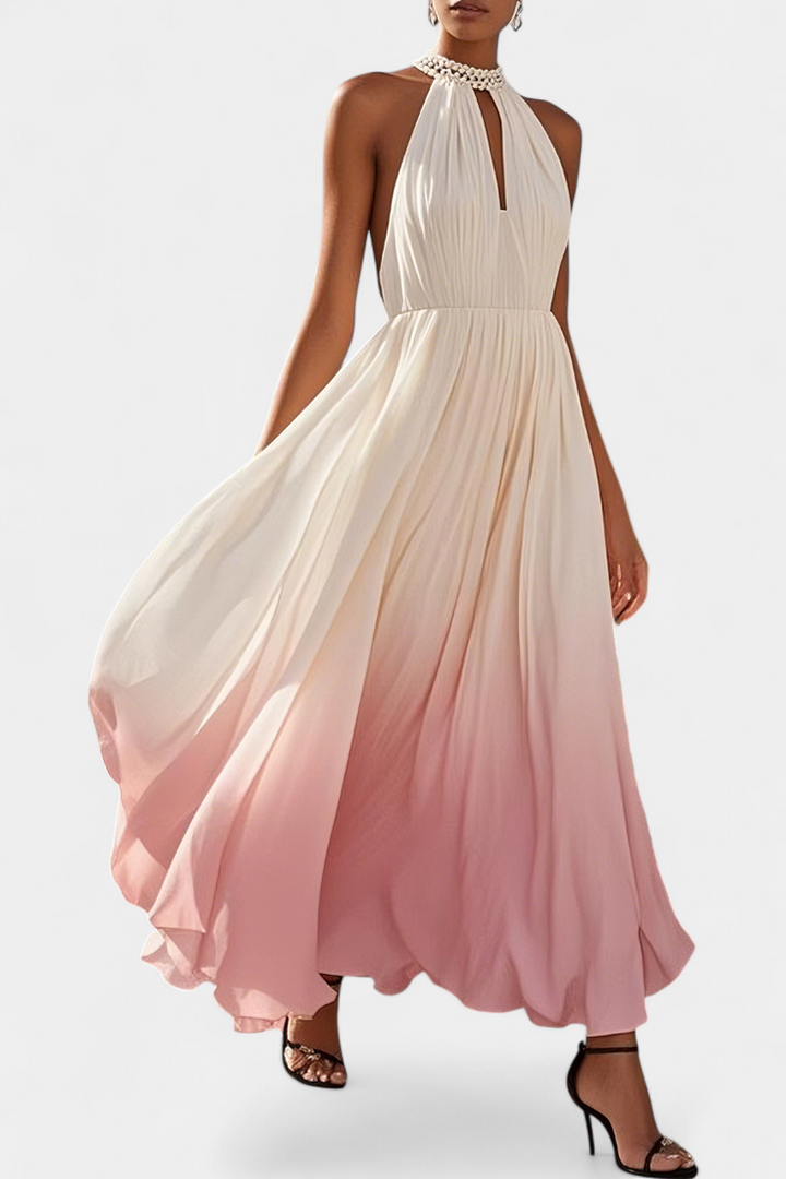 Robe Maxi Halter Plissée Starla avec Détails en Perles