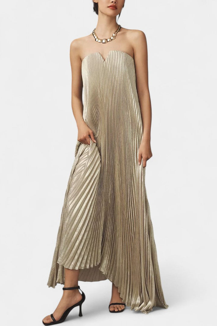 Robe Andreia Sans Manches en Coupe A avec Plis