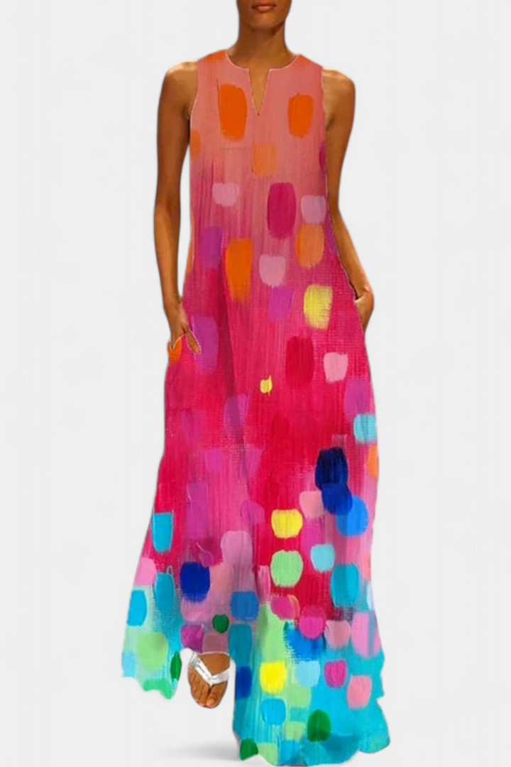 Robe Enna Colorée Sans Manches avec Décolleté en V