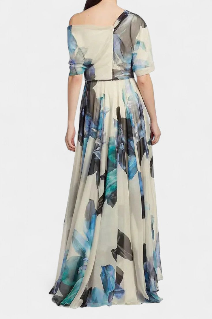 Robe Asymétrique Sanaa à Épaule Unique avec Imprimé Floral Abstrait