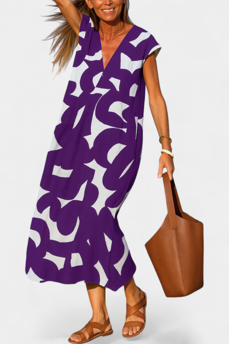 Robe Asela Casual avec Décolleté en V et Imprimé Mixi