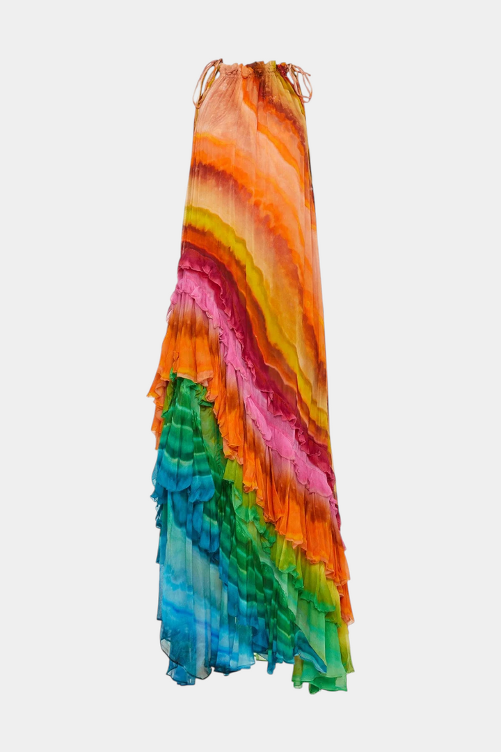 Robe Tori avec Volants et Imprimé Multicolore