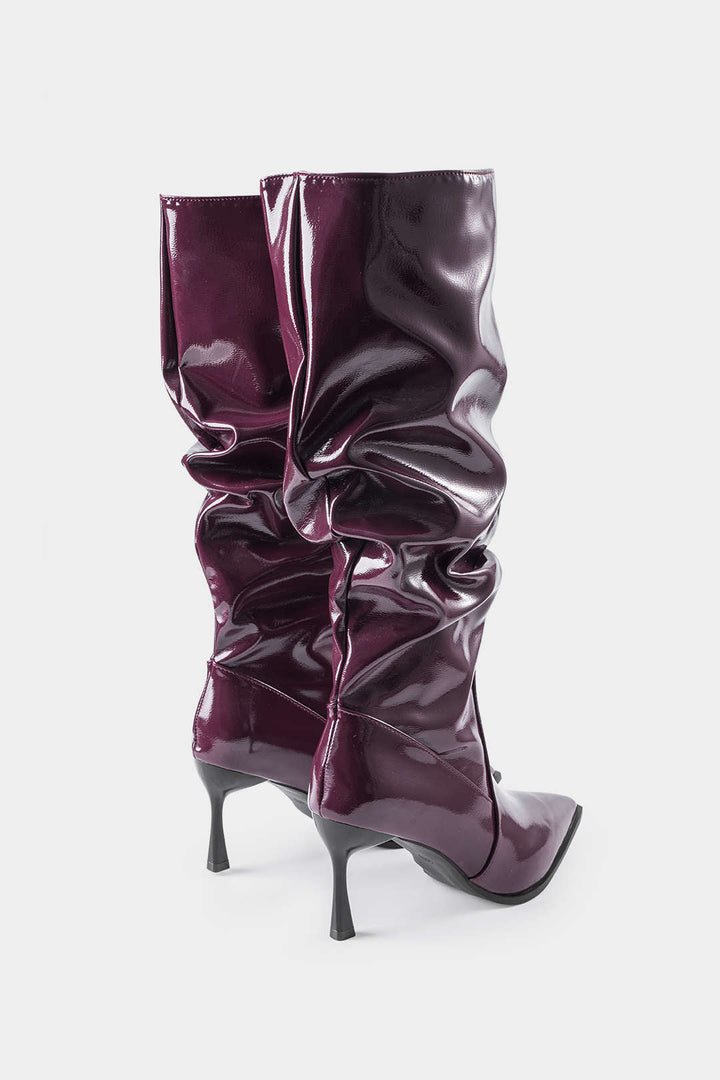 Bottes en Cuir Synthétique avec Plis et Pointe Aigüe