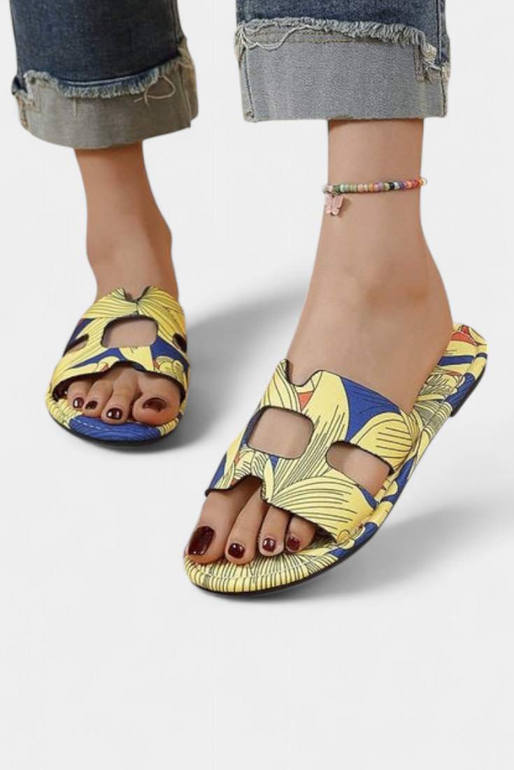 Sandales Plates Multicolores Berenice avec Imprimé Tropical
