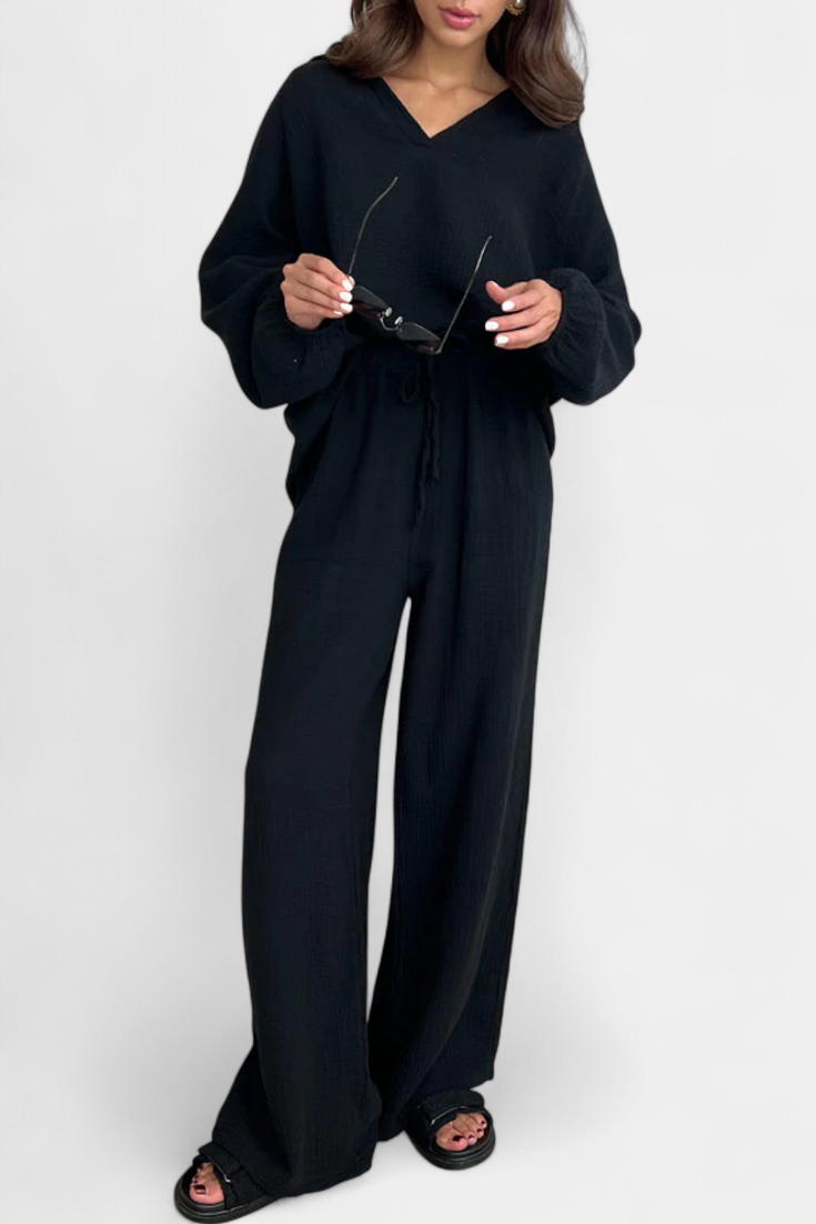 Aya Ensemble de Deux Pièces en Coton avec Décolleté en V