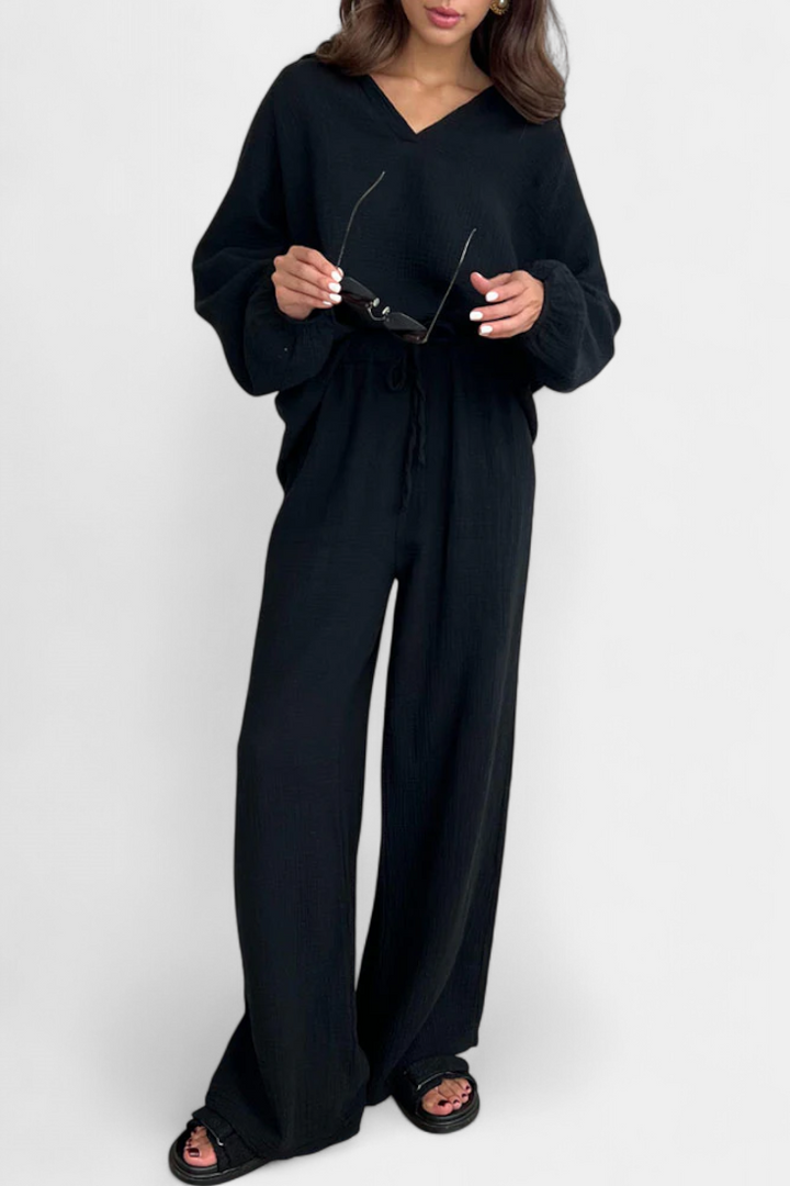 Aya Ensemble de Deux Pièces en Coton avec Décolleté en V